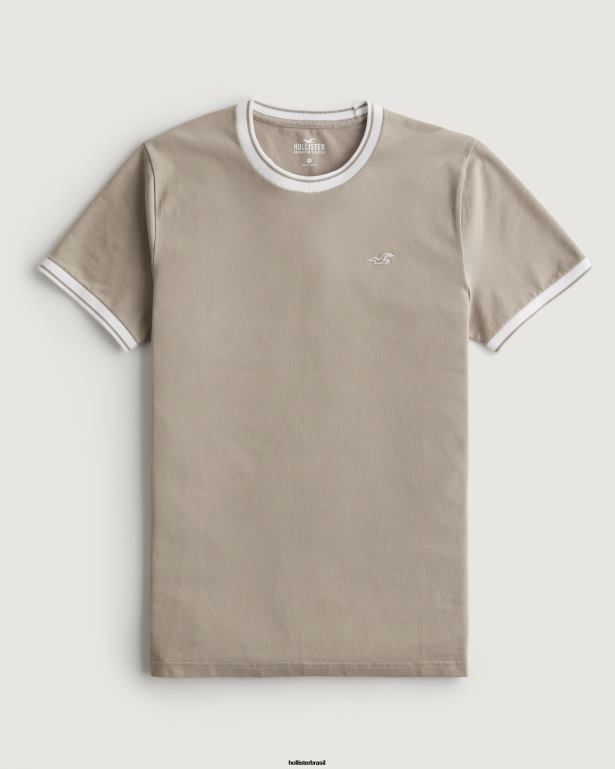 camiseta com ícone de logo piquê com ponta marrom claro homens Hollister  tops TT24P1073 [TT24P1073] : Jaqueta Hollister